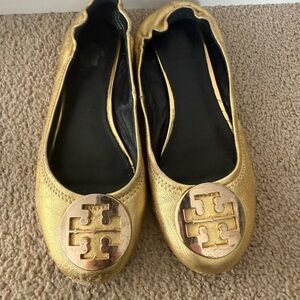 Tory Burch Metallic Gold Flats
